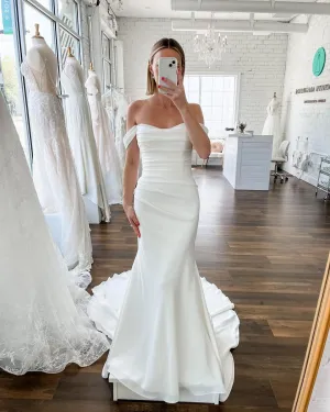 Hariklia | Elegant Mermaid Off the Shoulder Elastic Satin Long Wedding Dresses
