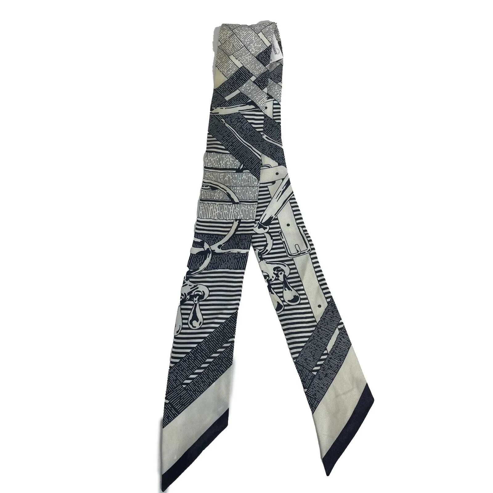 HERMES -Mors a Jouets Chemise Marine Twilly - White, Navy - Scarf - OS