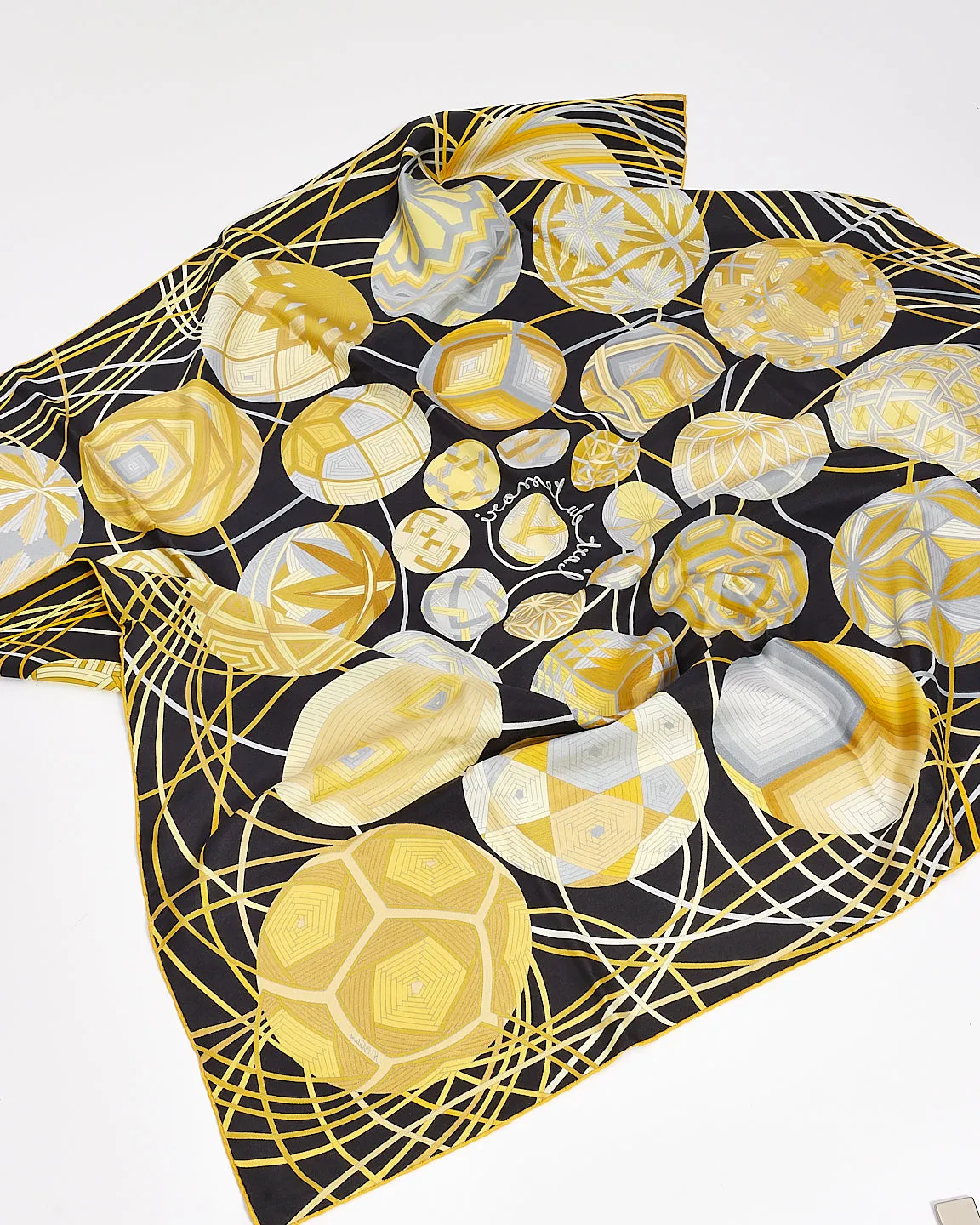 Hermès Yellow & Black L'art Du Temari Silk Scarf