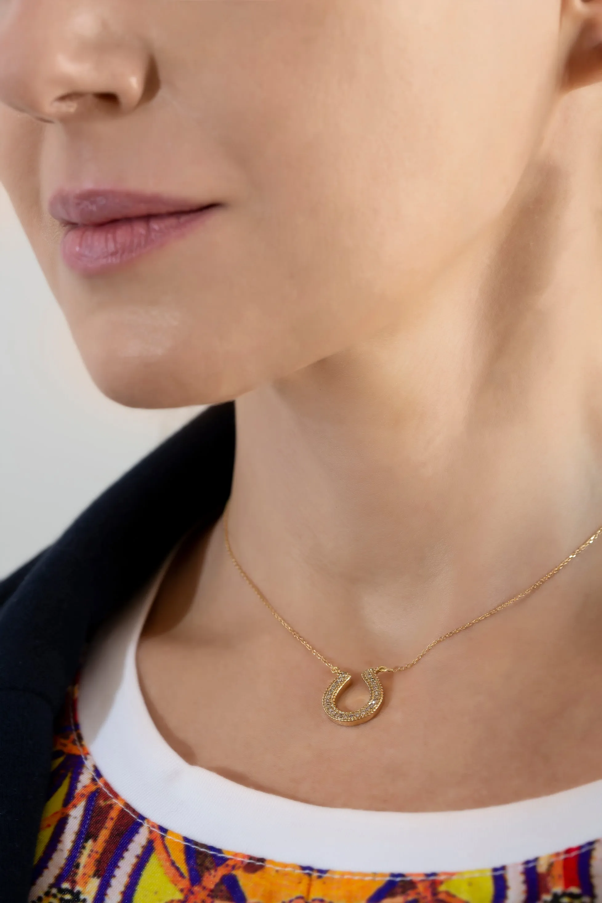Horseshoe Necklace with Black Diamonds