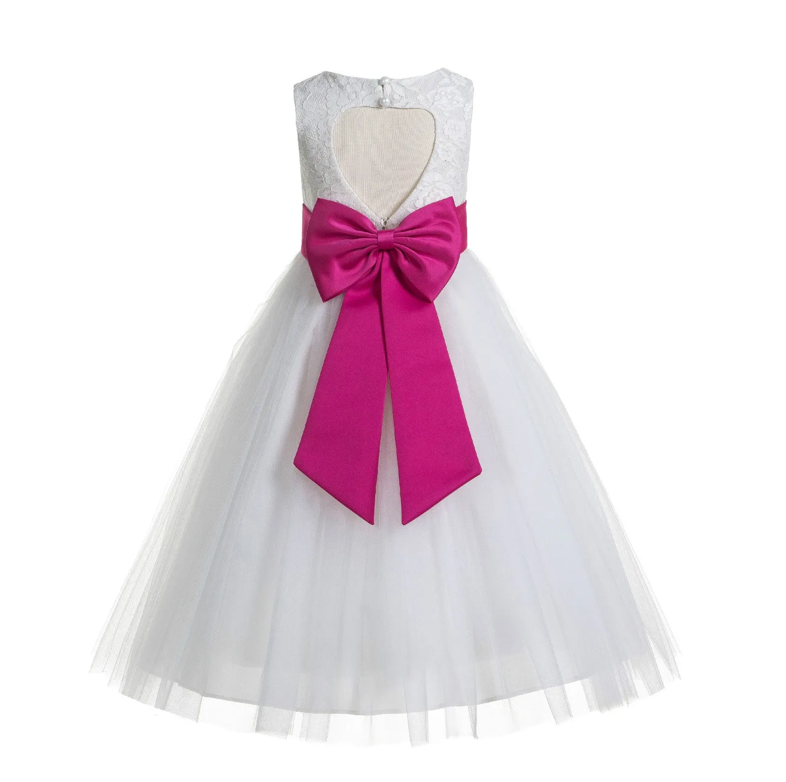 Ivory Floral Lace Heart Cutout Flower Girl Dress Communion Baptism Junior Bridesmaid Dress 172T(2)