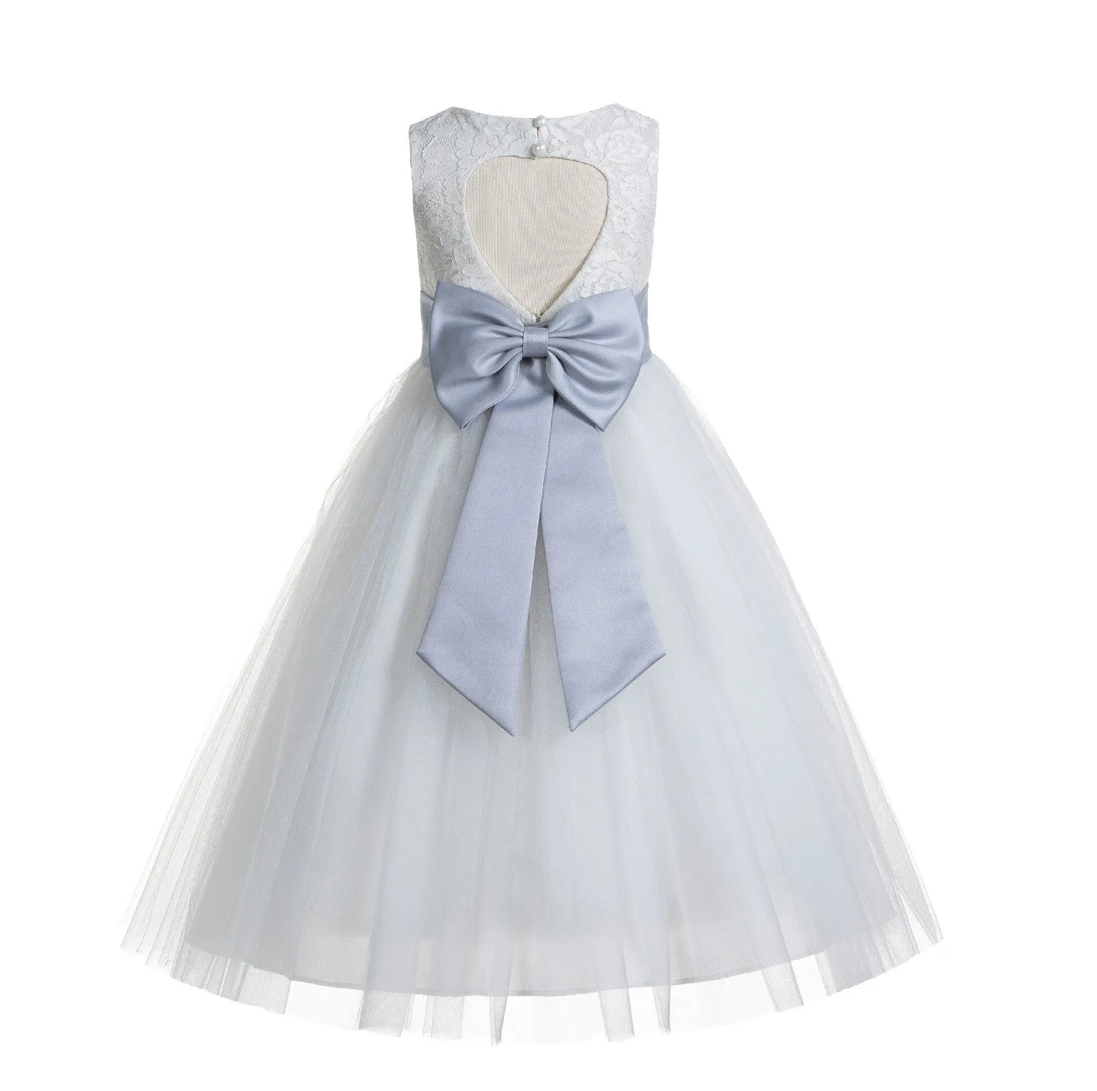 Ivory Floral Lace Heart Cutout Flower Girl Dress Communion Baptism Junior Bridesmaid Dress 172T(2)