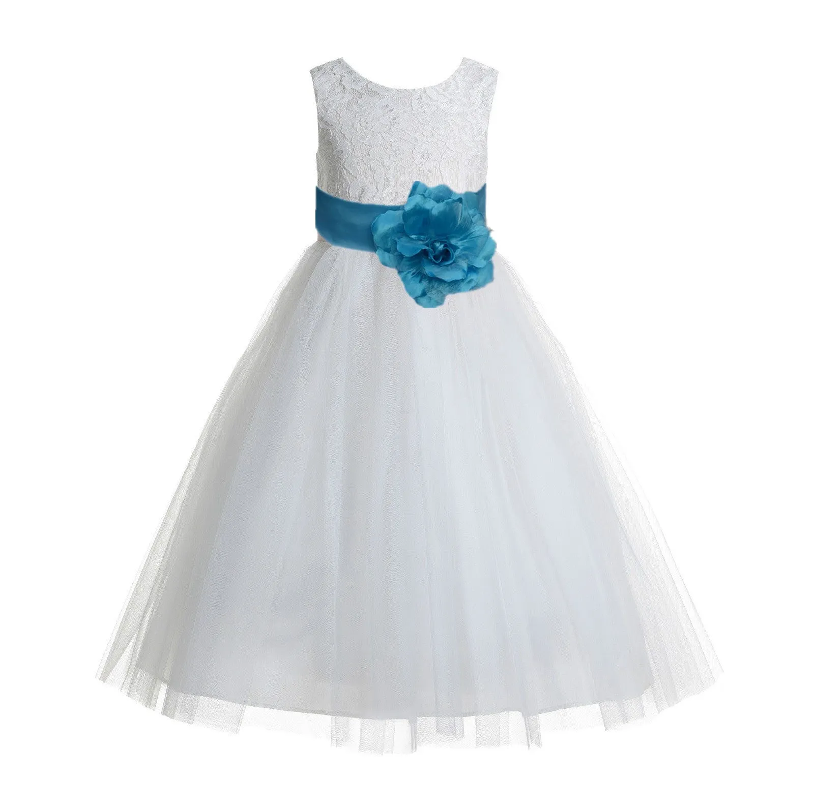 Ivory Floral Lace Heart Cutout Flower Girl Dress Communion Baptism Junior Bridesmaid Dress 172T(2)