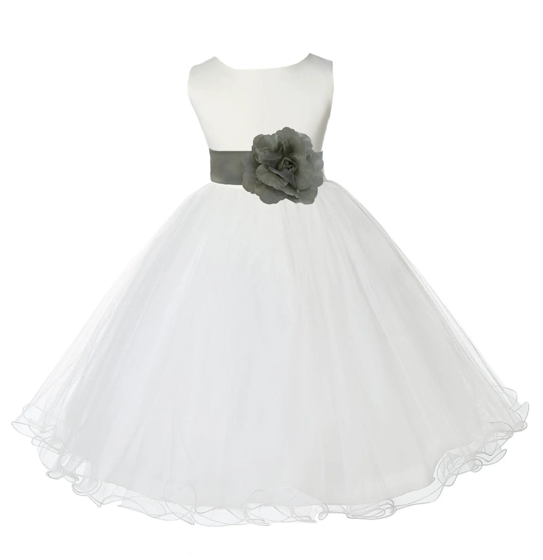 Ivory Formal Wedding Pageant Special Occasions Rattail Edge Tulle Flower Girl Dress 829S(3)