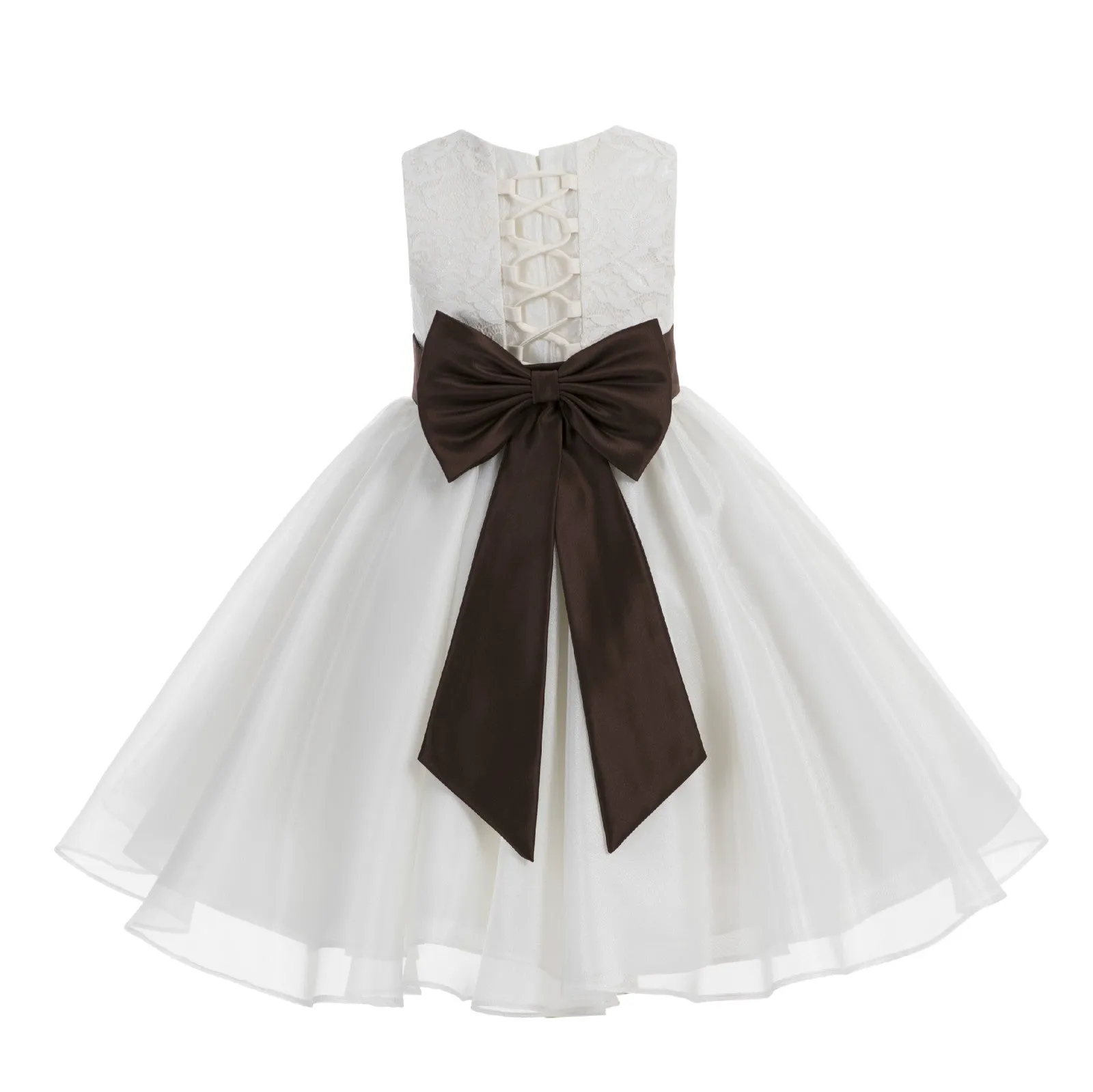 Ivory Lace Organza Flower Girl Dress Elegant Formal Junior Beauty Pageant Communion Baptism 186T(1)