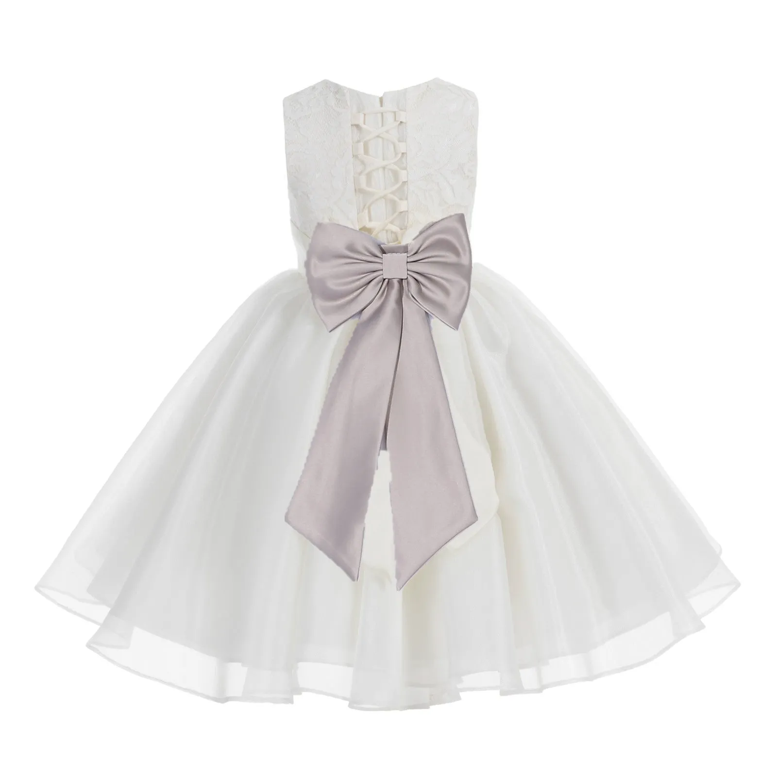 Ivory Lace Organza Flower Girl Dress Elegant Formal Junior Beauty Pageant Communion Baptism 186T(1)