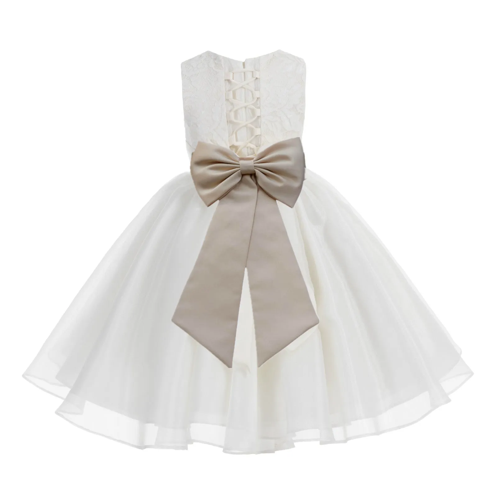 Ivory Lace Organza Flower Girl Dress Elegant Formal Junior Beauty Pageant Communion Baptism 186T(1)