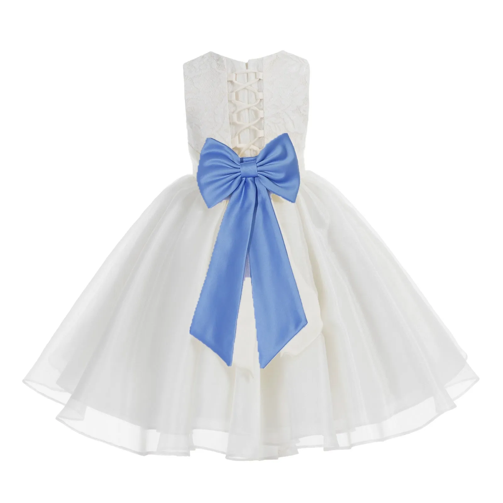 Ivory Lace Organza Flower Girl Dress Elegant Formal Junior Beauty Pageant Communion Baptism 186T(1)