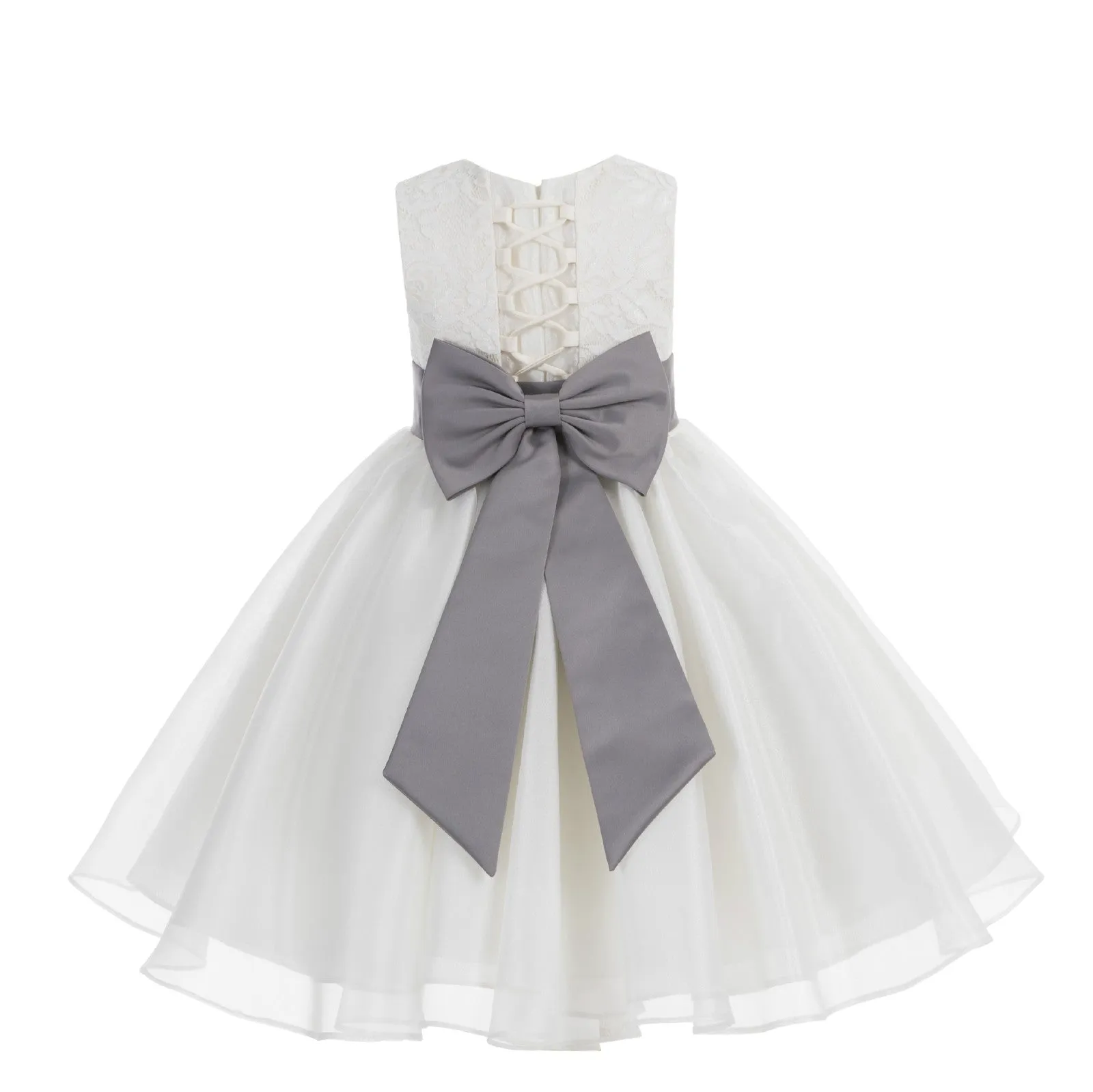 Ivory Lace Organza Flower Girl Dress Elegant Formal Junior Beauty Pageant Communion Baptism 186T(1)