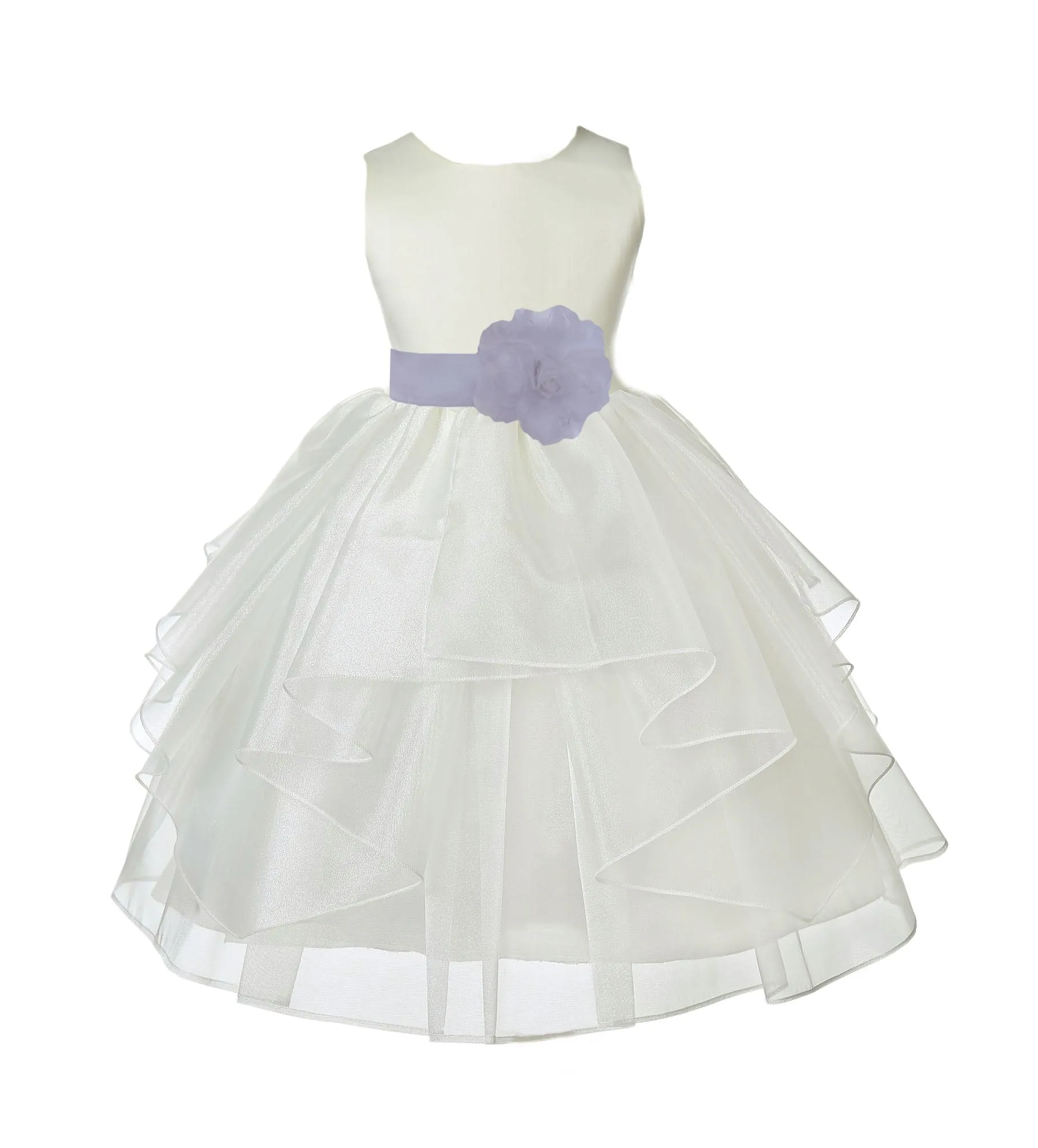 Ivory Satin Shimmering Organza Flower Girl Dress Junior Formal Pageant Baptism Christening 4613T(3)