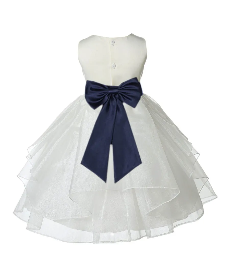 Ivory Satin Shimmering Organza Flower Girl Dress Junior Formal Pageant Baptism Christening 4613T(3)