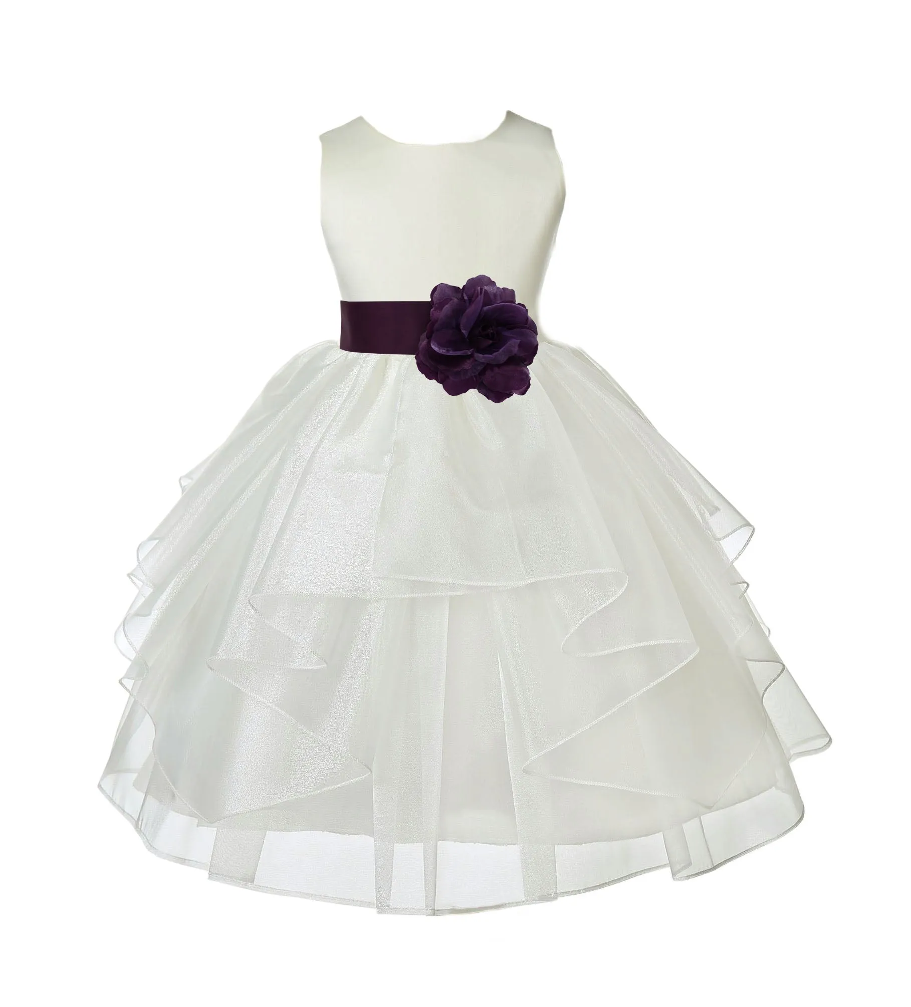 Ivory Satin Shimmering Organza Flower Girl Dress Junior Formal Pageant Baptism Christening 4613T(3)