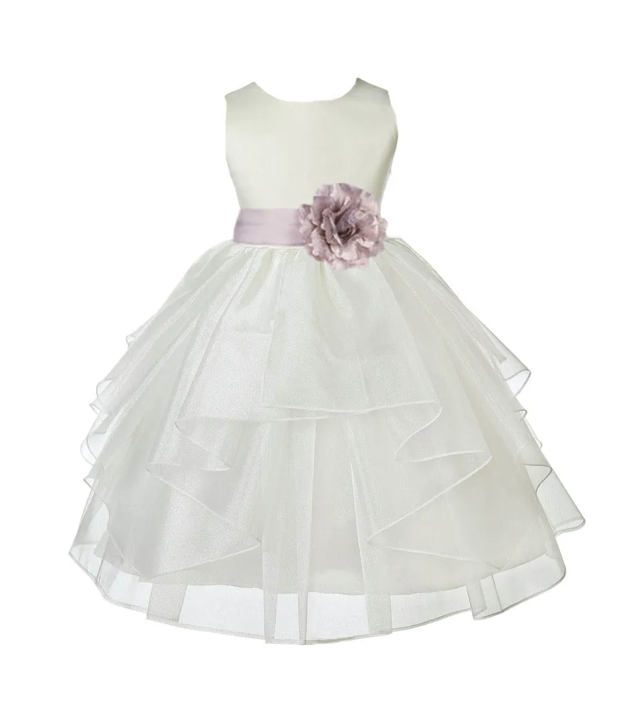 Ivory Satin Shimmering Organza Flower Girl Dress Junior Formal Pageant Baptism Christening 4613T(3)