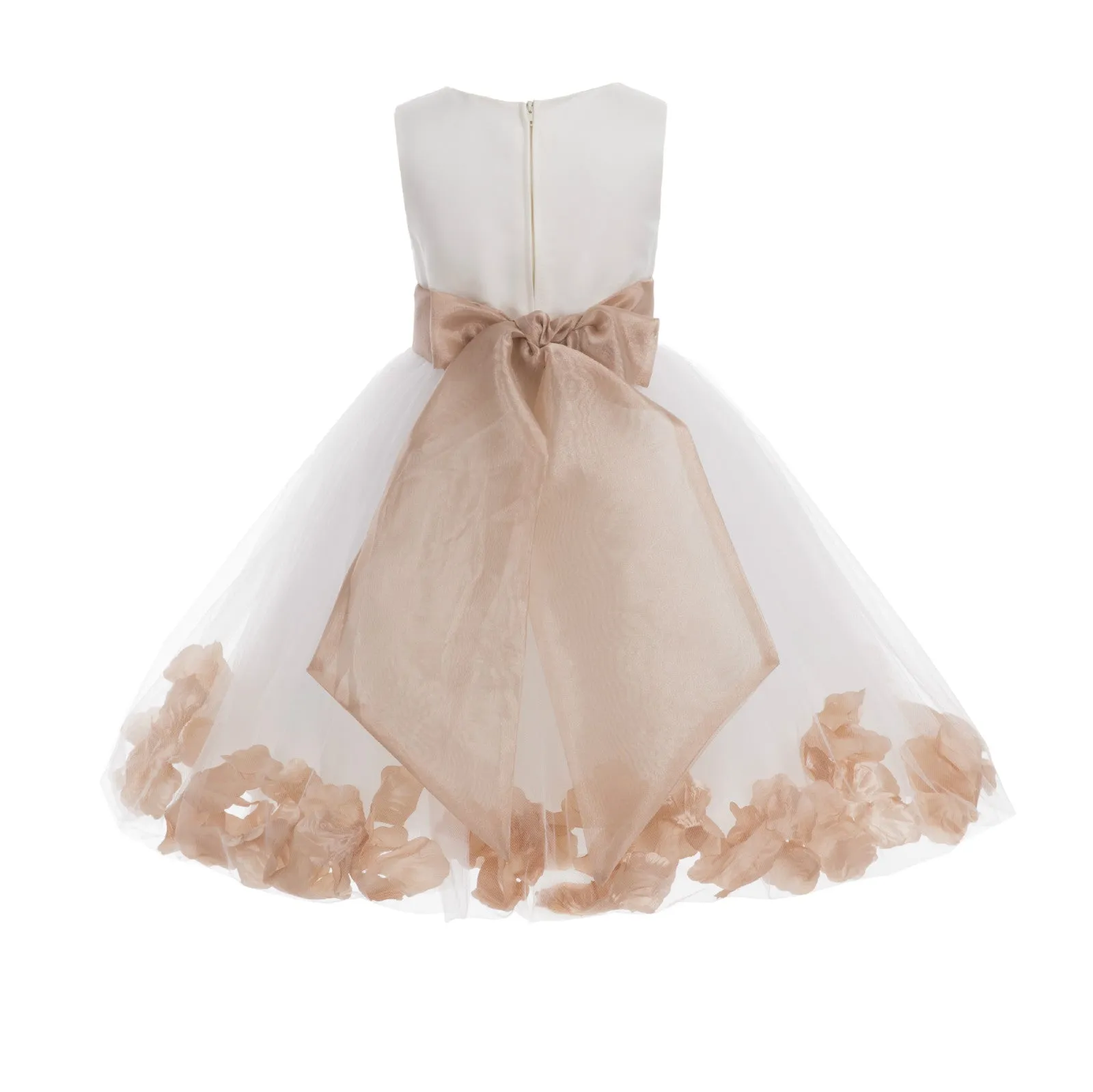 Ivory Tulle Floral Rose Petals Princess Wedding Pageant Recital Birthday Flower Girl Dress 007(3)