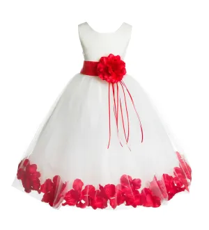 Ivory Tulle Floral Rose Petals Princess Wedding Pageant Recital Birthday Flower Girl Dress 007(3)