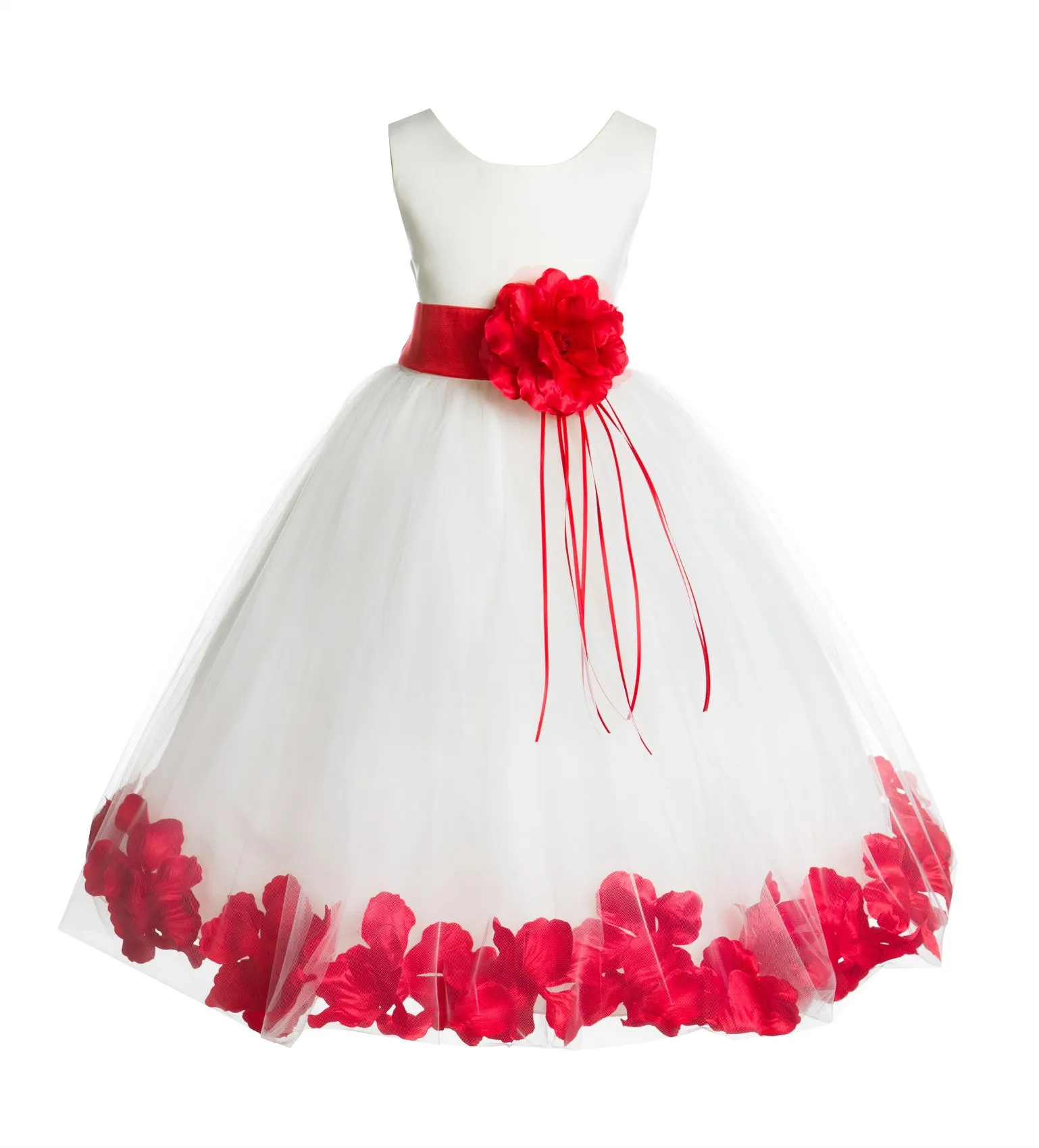 Ivory Tulle Floral Rose Petals Princess Wedding Pageant Recital Birthday Flower Girl Dress 007(3)