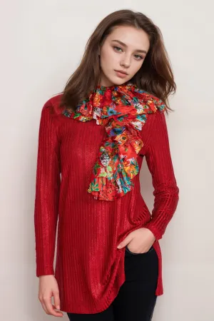 Johnny Was Red Marie Ruffle Silk Scarf C91724BO