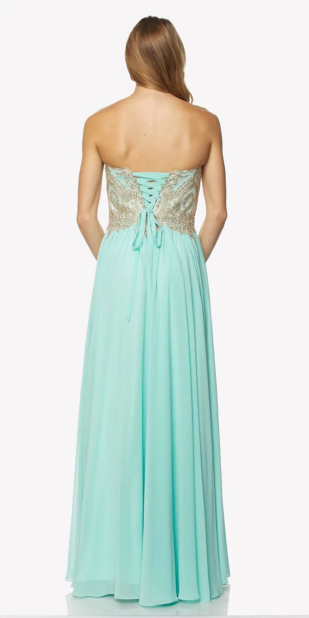 Juliet 608 Embroidered Bodice Long Formal Dress Lace Up Back