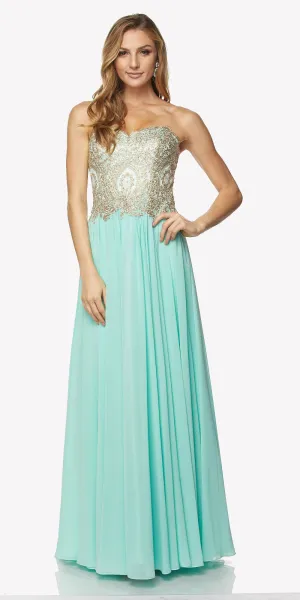 Juliet 608 Embroidered Bodice Long Formal Dress Lace Up Back