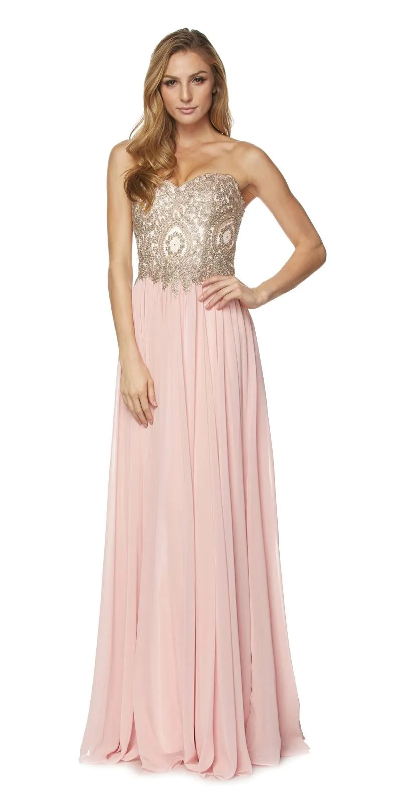 Juliet 608 Embroidered Bodice Long Formal Dress Lace Up Back