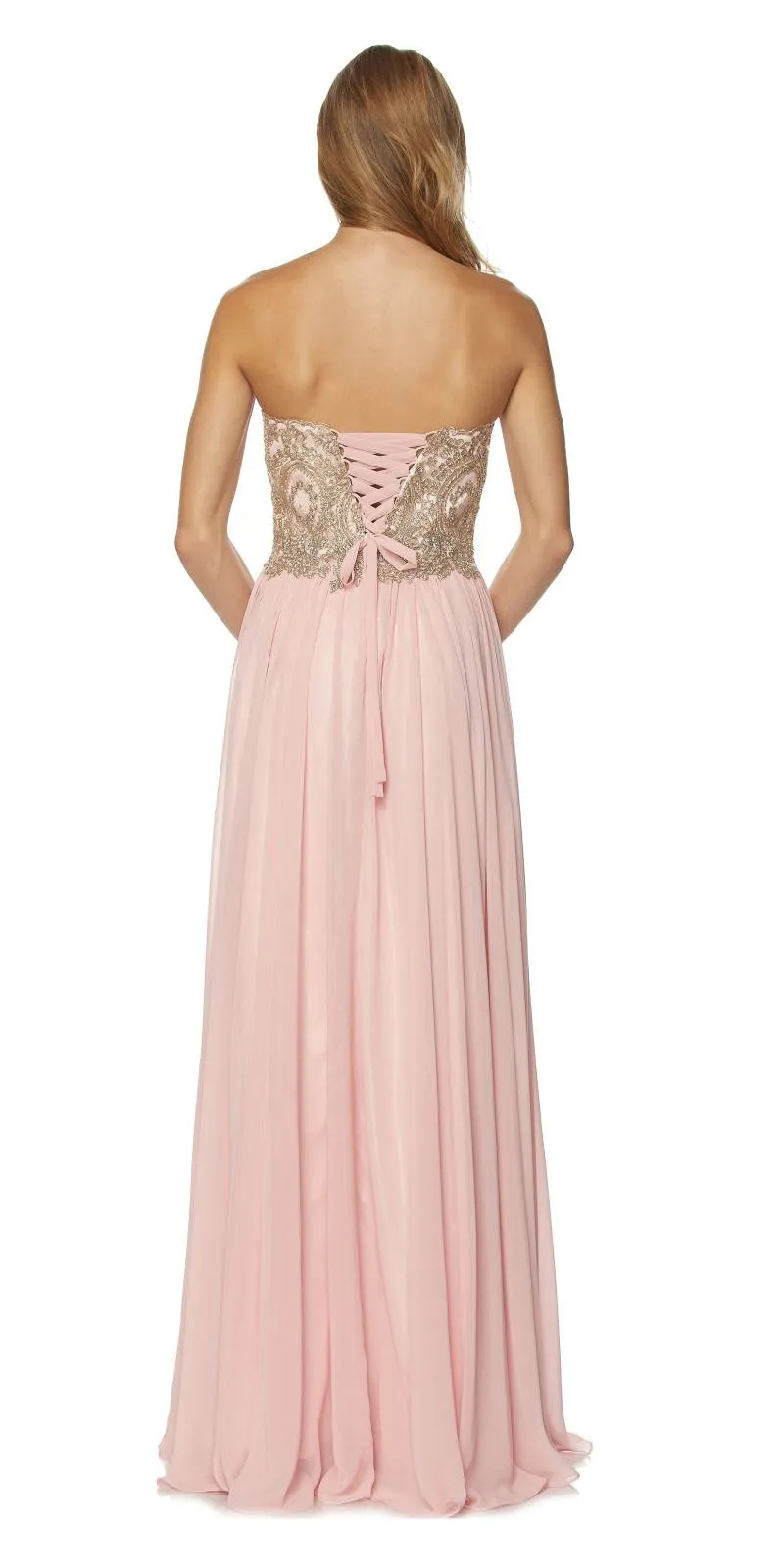 Juliet 608 Embroidered Bodice Long Formal Dress Lace Up Back