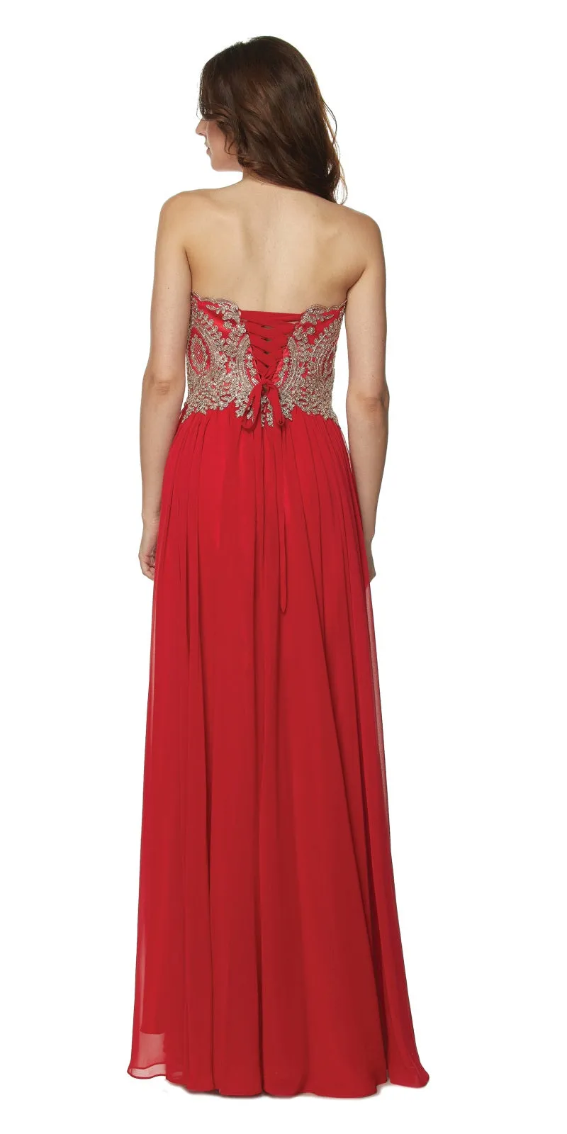 Juliet 608 Embroidered Bodice Long Formal Dress Lace Up Back
