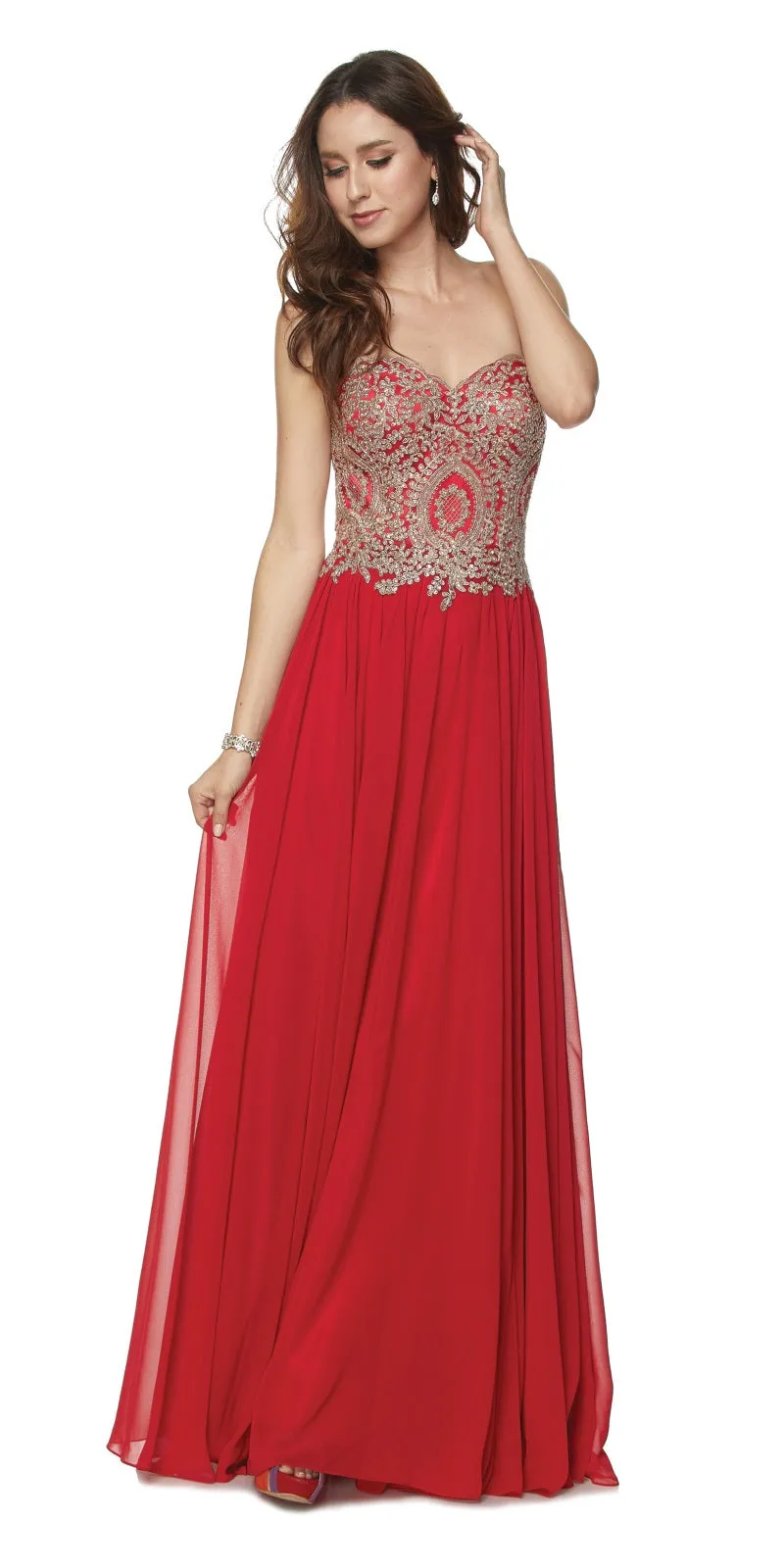 Juliet 608 Embroidered Bodice Long Formal Dress Lace Up Back