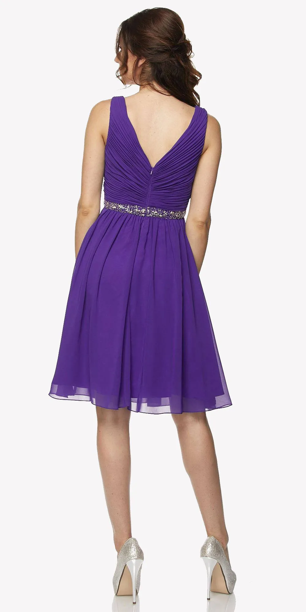 Juliet 786 Ruched V-Neck Cocktail Dress Embellished Waist