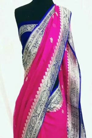 Karwachauth Pink Banarsee Khaddi Chiffon Saree