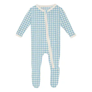 Kickee Pants Print Classic Footie with 2 Way Zipper- Seaside Blue Gingham
