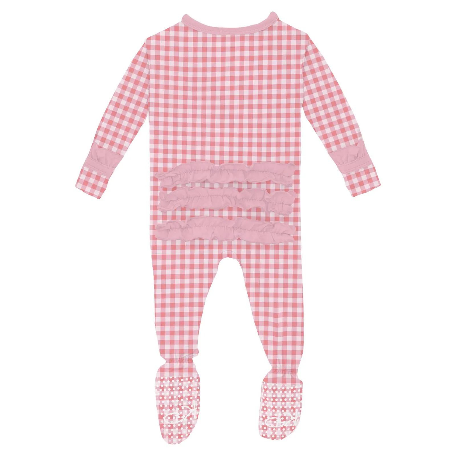 Kickee Pants Print Classic Ruffle Footie with 2 Way Zipper- Cake Pop Gingham