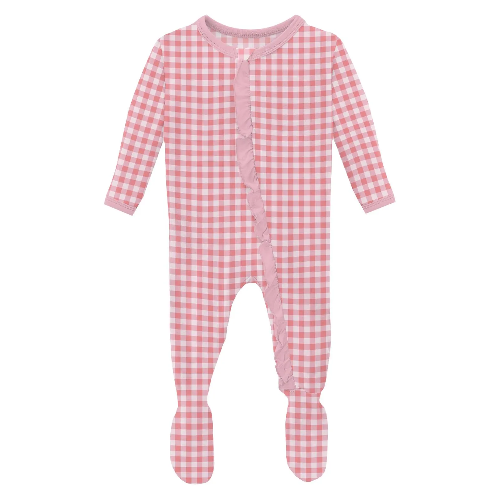 Kickee Pants Print Classic Ruffle Footie with 2 Way Zipper- Cake Pop Gingham