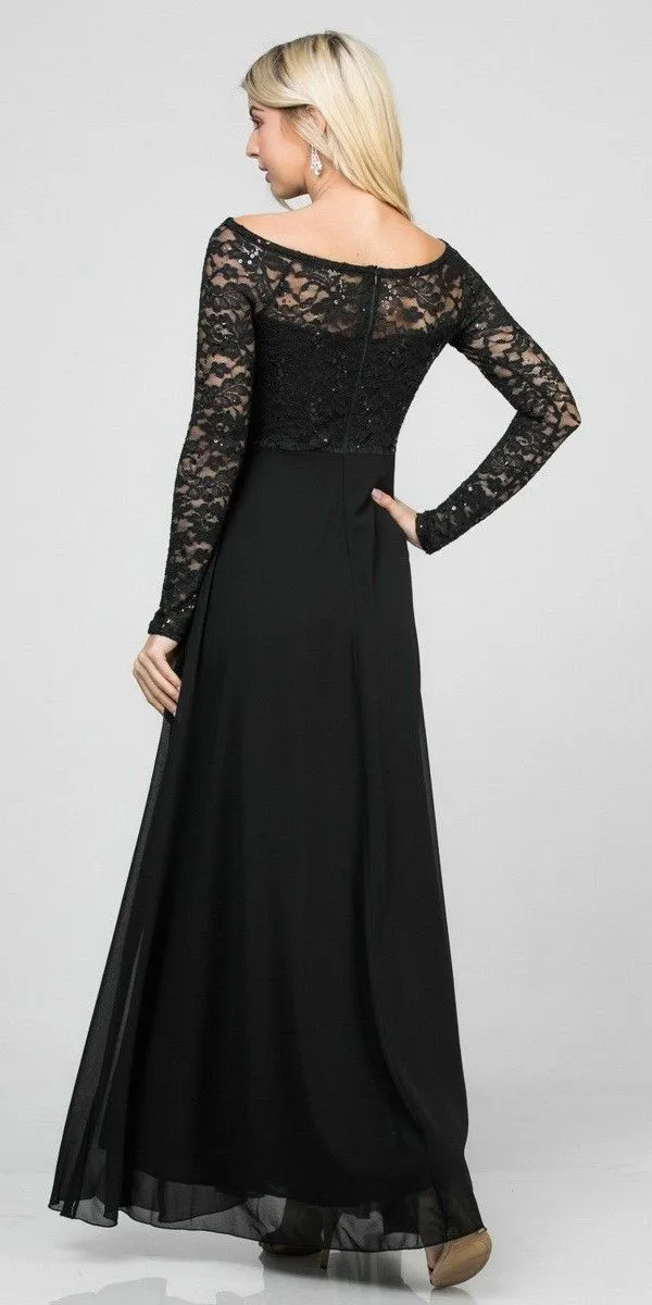 La Scala 25418 Long Sleeved Lace Bodice A-Line Long Dress