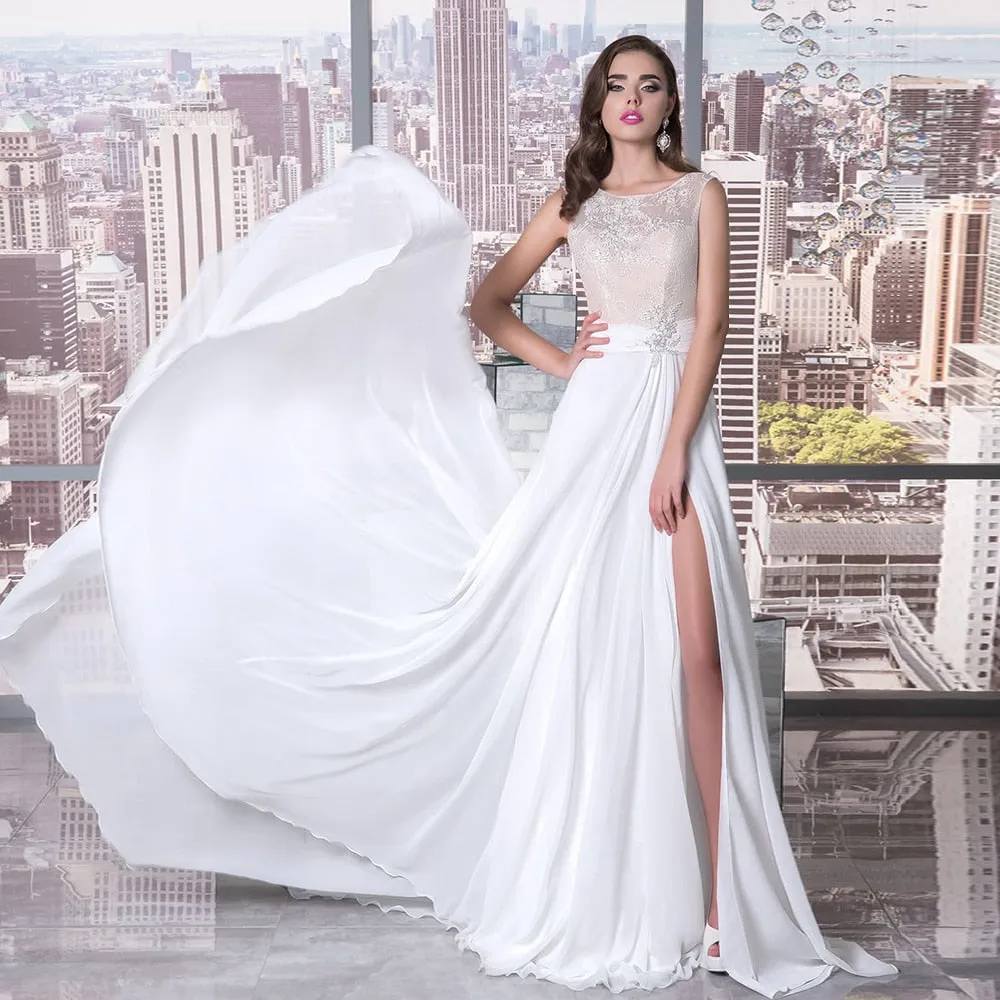 Lace Chiffon Elegant Beach Wedding Dresses