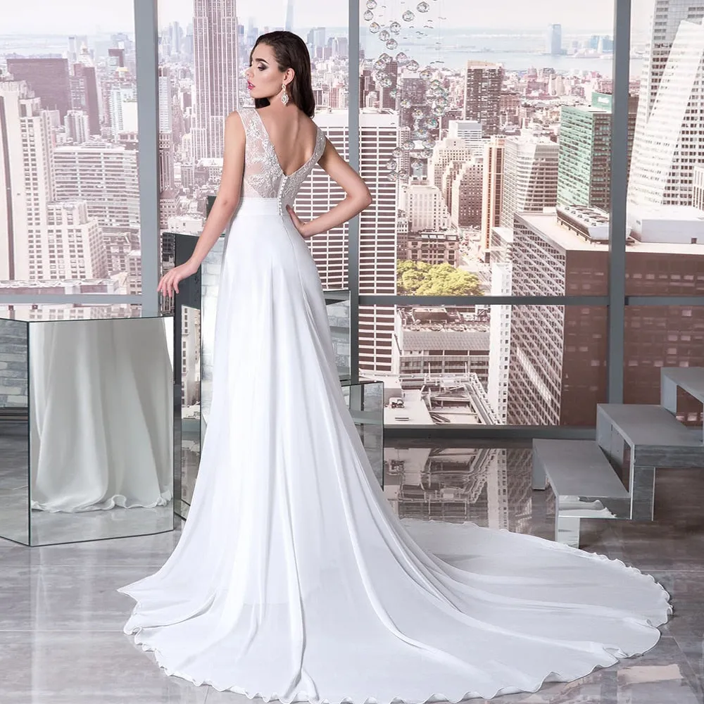Lace Chiffon Elegant Beach Wedding Dresses