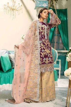 Latest Luxurious Plum Chiffon Suit with Tea Pink # C2090