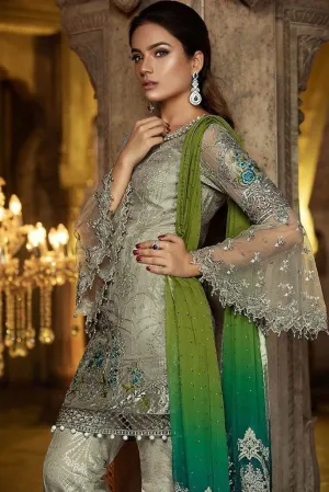 Latest Party Wear Dress Chiffon by Maria B Gray Color  Model # C 1632