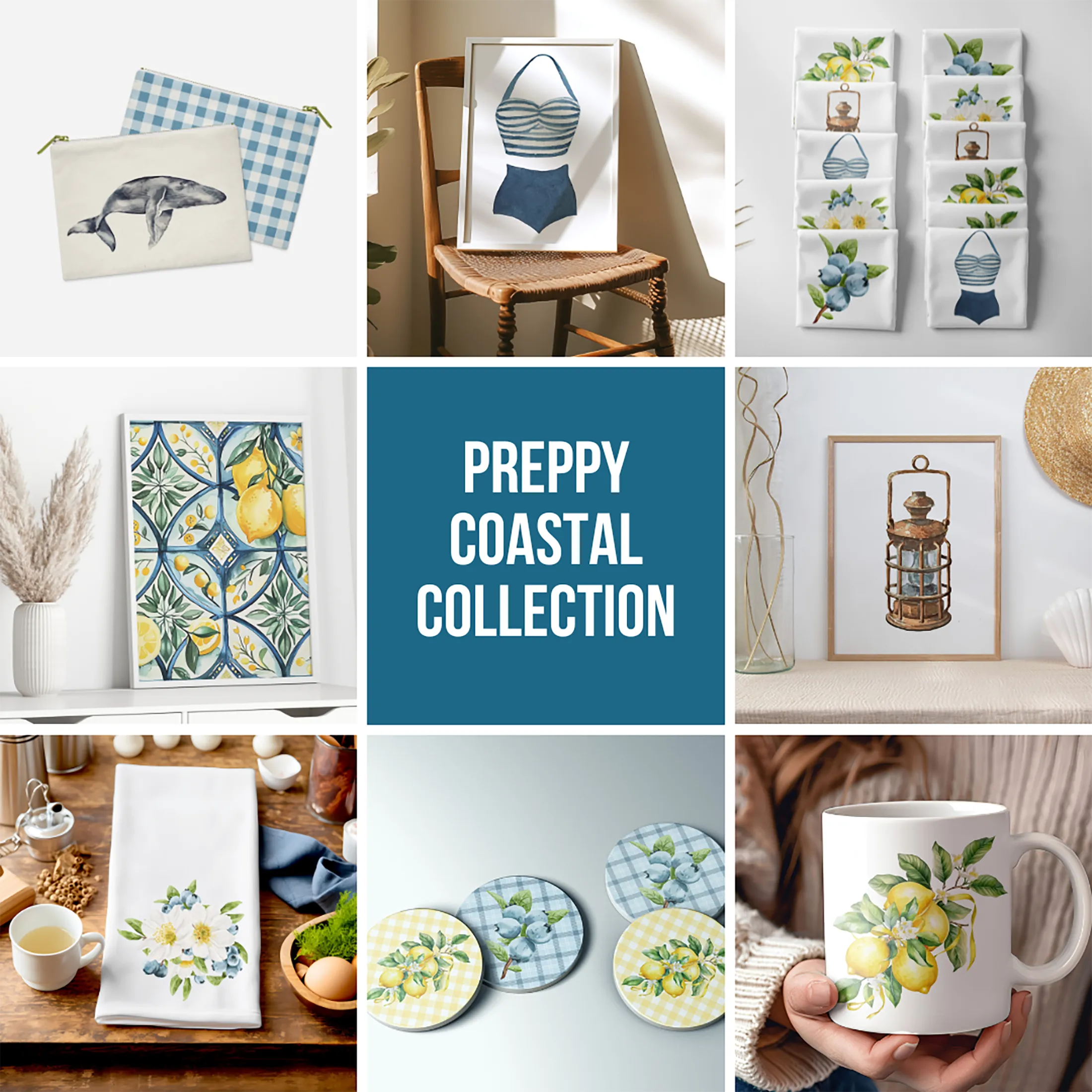 Lemon Pillow: Watercolor Lemon Branch Design on Gingham Back, Perfect for Cozy Living Rooms or Brightening Up Any Space! | Preppy Coastal Collection