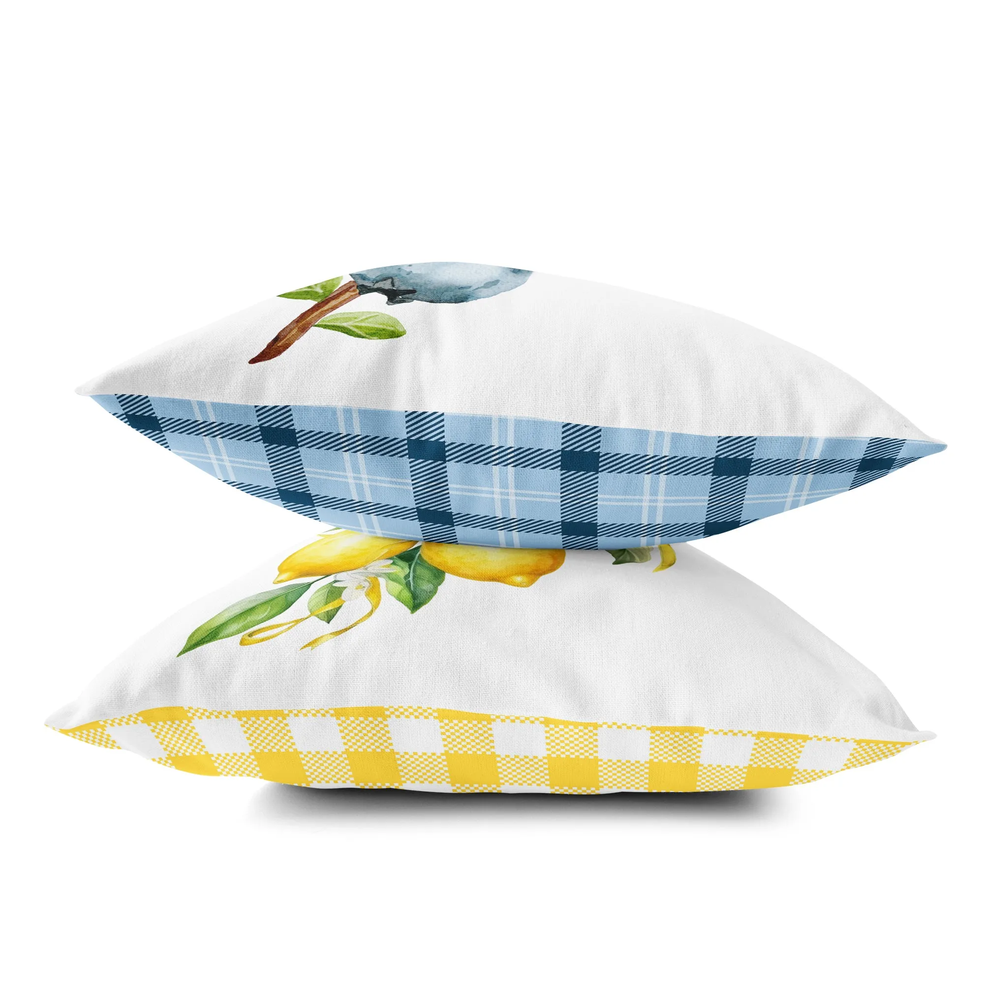 Lemon Pillow: Watercolor Lemon Branch Design on Gingham Back, Perfect for Cozy Living Rooms or Brightening Up Any Space! | Preppy Coastal Collection