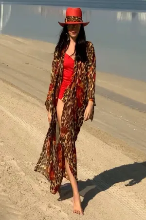 Leopard Print and Flower Chiffon Kimono