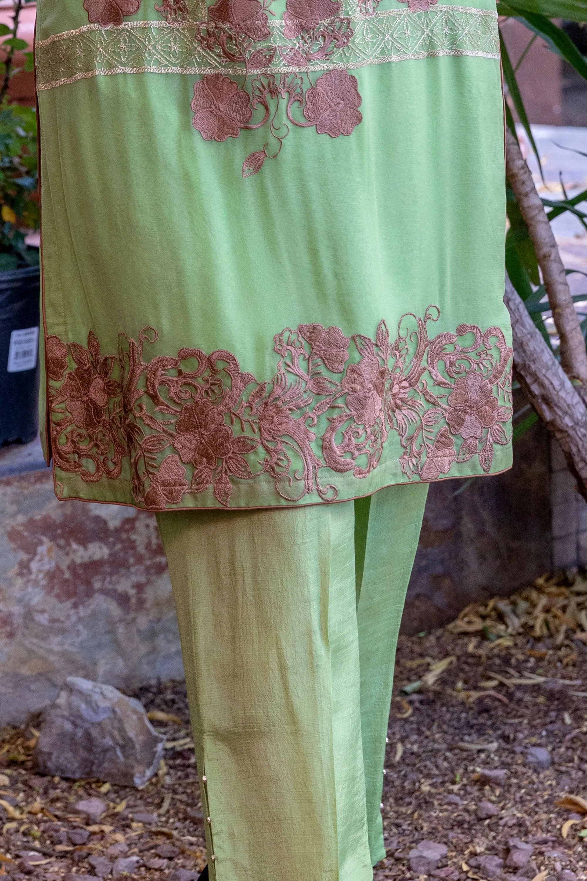 Lime Green Chiffon Salwar Kameez Embroidery