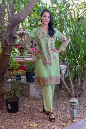 Lime Green Chiffon Salwar Kameez Embroidery