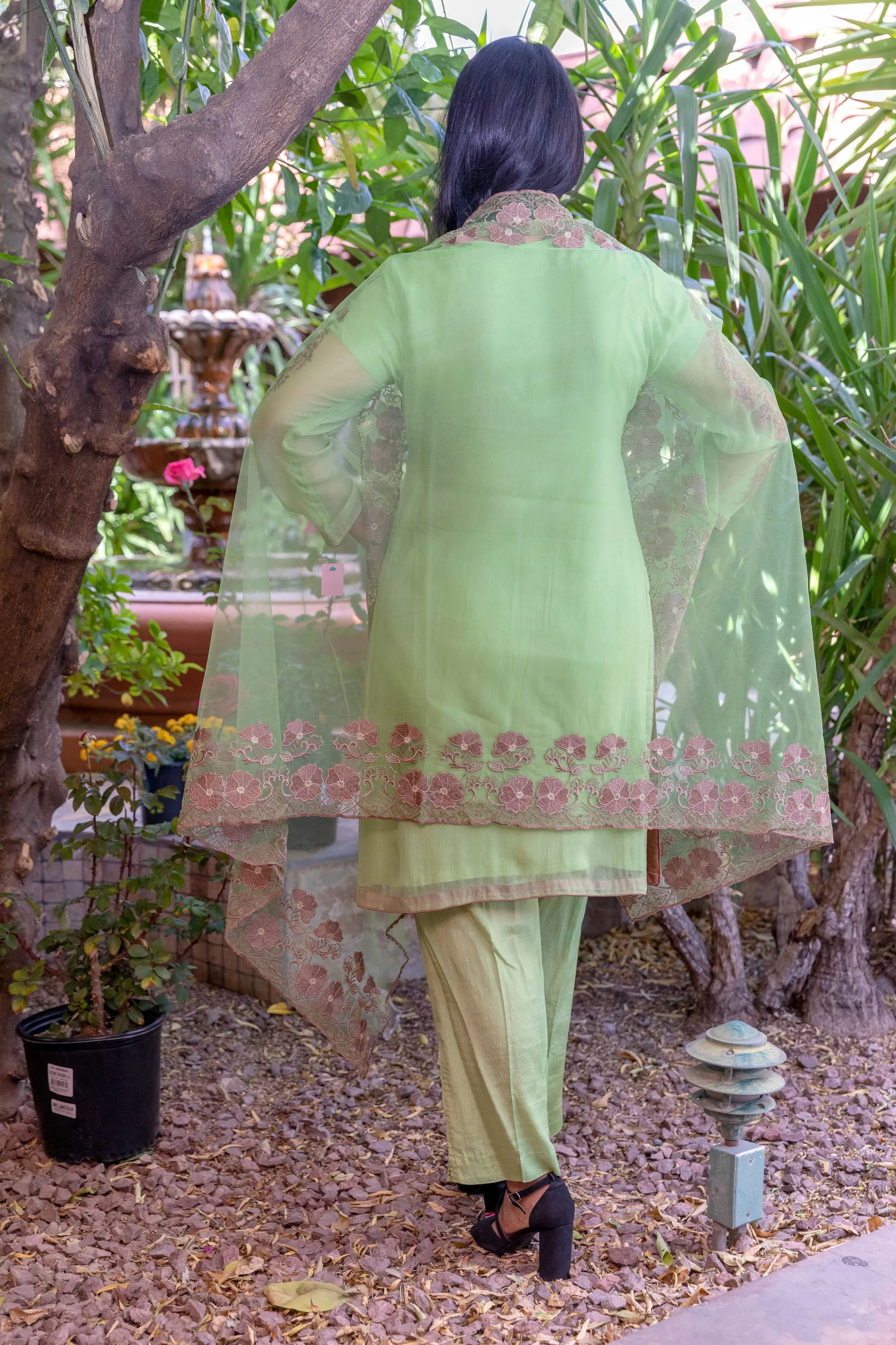 Lime Green Chiffon Salwar Kameez Embroidery