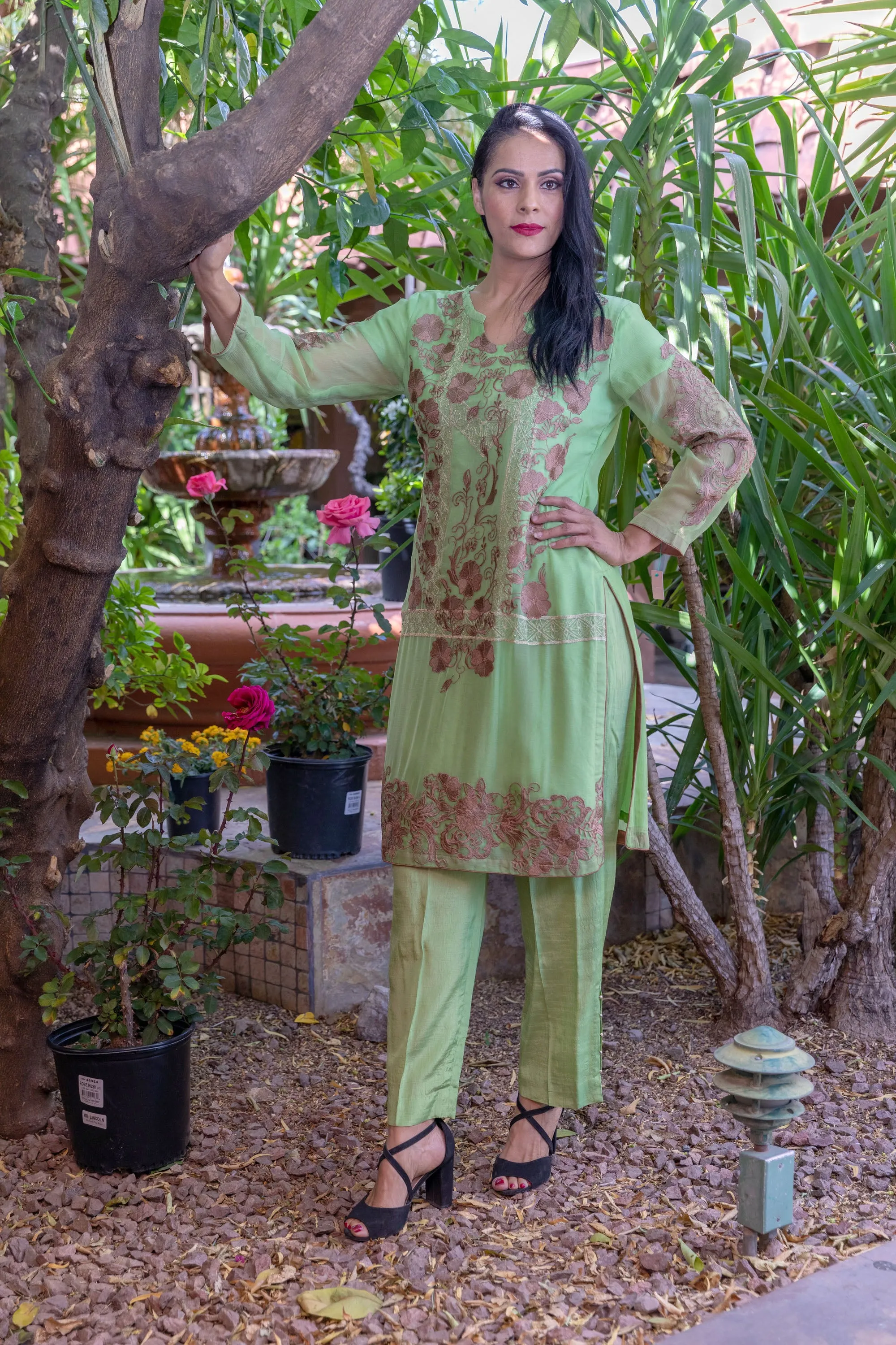 Lime Green Chiffon Salwar Kameez Embroidery