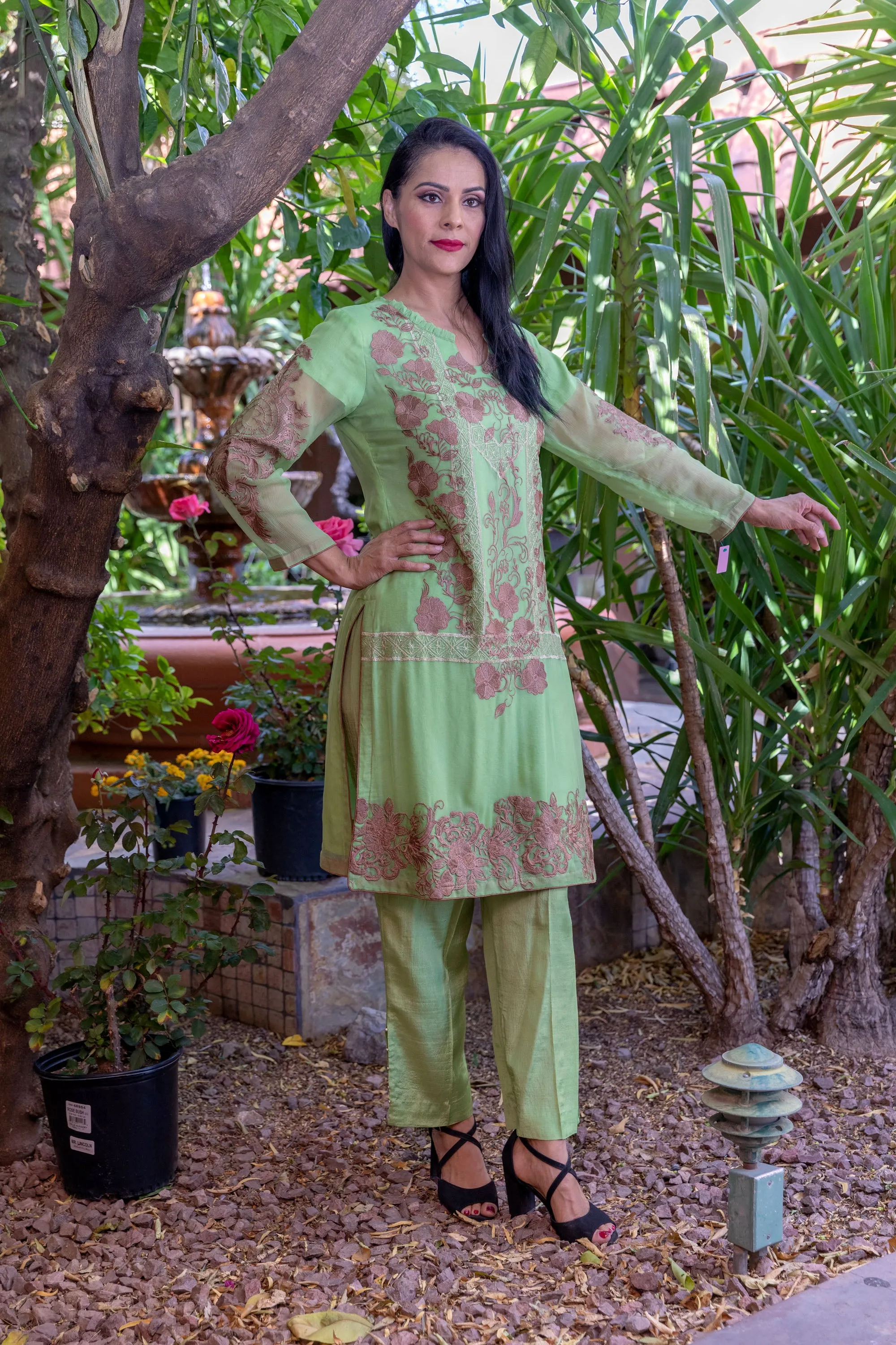 Lime Green Chiffon Salwar Kameez Embroidery