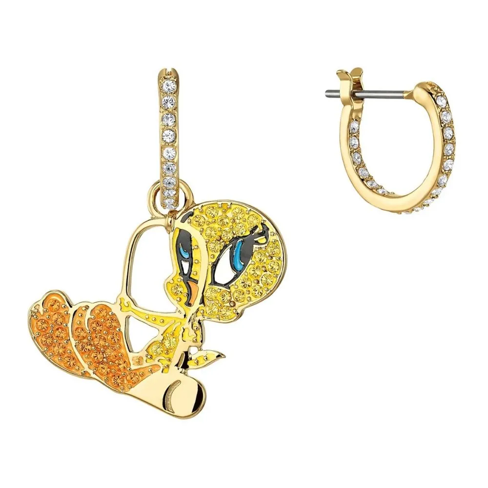 Loney Tunes Tweety Multi-Colored Gold-Tone Plated Hoop Pierced Earrings