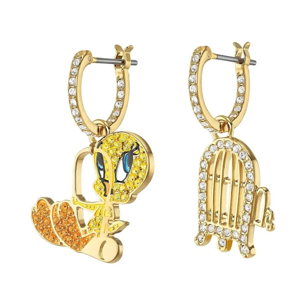 Loney Tunes Tweety Multi-Colored Gold-Tone Plated Hoop Pierced Earrings