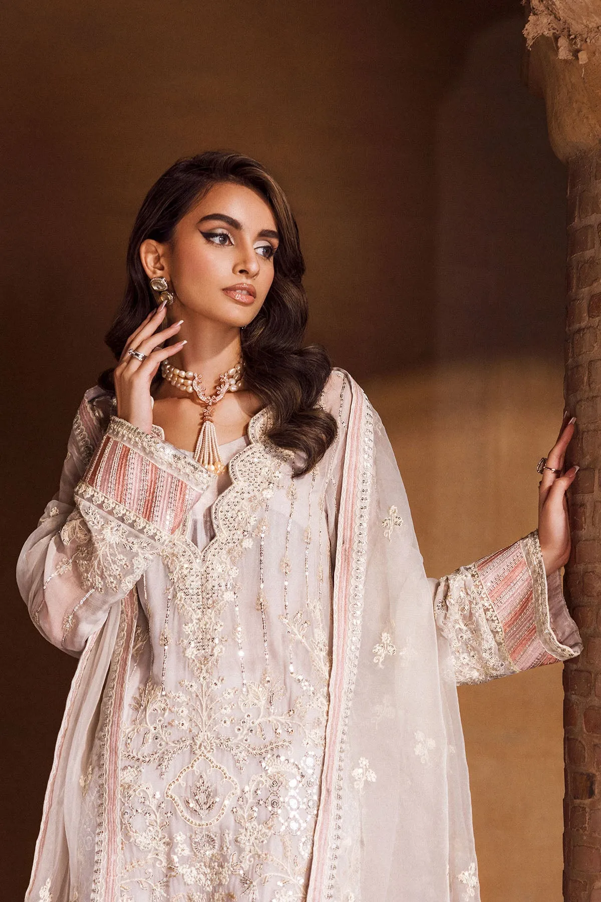 Luxury Ivory Embroidered Chiffon Pakistani Party Wear Salwar Suit