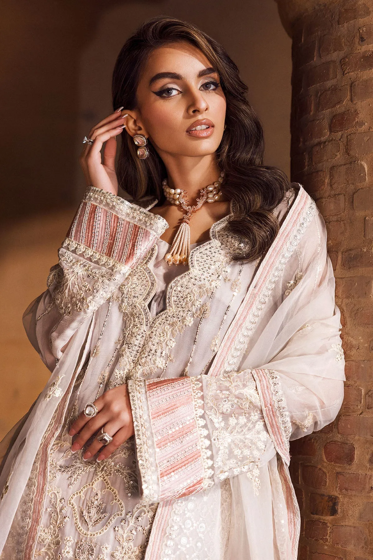 Luxury Ivory Embroidered Chiffon Pakistani Party Wear Salwar Suit