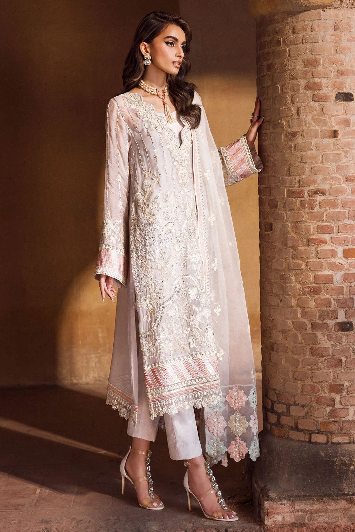Luxury Ivory Embroidered Chiffon Pakistani Party Wear Salwar Suit